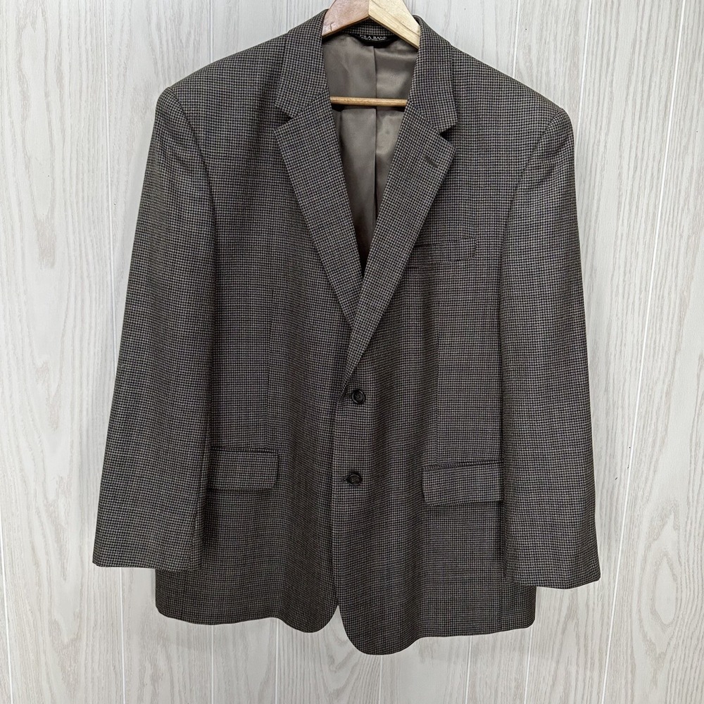 Jos A Bank Suit Sport Jacket Mens‎ 46R Black Tan Gray Houndstooth 100% Wool